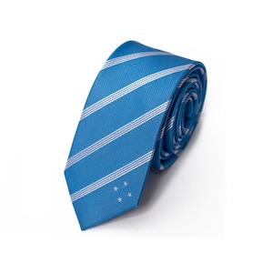 Micronesia Skinny Tie - 2.5&quot; Inspired by the Micronesian Flag Micronesia Thin Necktie LDS Missionary - INCLUDES Personalized Embroidered Tag