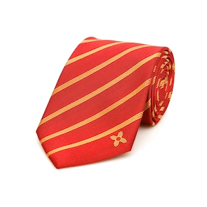 May include: A red and gold striped tie with a small gold star design.