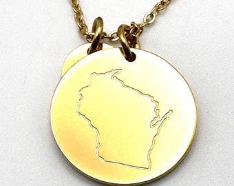 Wisconsin WI State Necklace Charm LDS Sister Missionary Mom Wife Statesman Ties