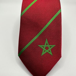 Morocco Skinny Tie - 2.5” - Inspired by the Moroccan Flag - Morocco Thin Necktie - LDS Missionary - INCLUDES Personalized Embroidered Tag