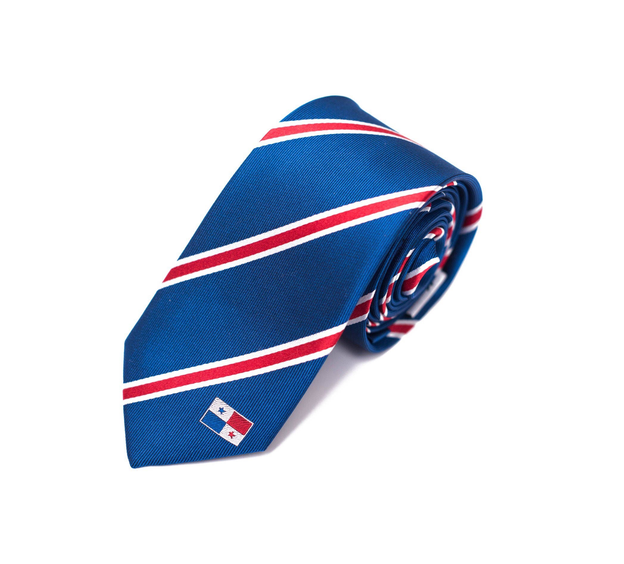 Panama Skinny Tie - 2.5” - Inspired by the Panamanian Flag - Panama Thin Necktie - LDS Missionary - INCLUDES Personalized Embroidered Tag