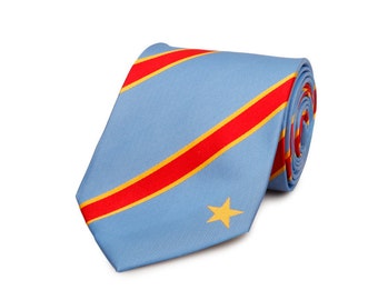 Congo Tie 3,25" Geïnspireerd door de Congo Vlag Democratische Republiek Congo DRC Stropdas LDS Missionaris NIET Gepersonaliseerd