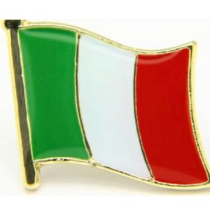 May include: A gold-colored metal pin with an enamel Italian flag design. The flag is green, white, and red.