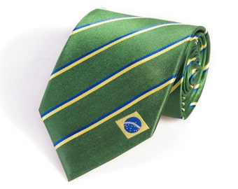 Brazil Tie - 3.25” - Inspired by the Brazilian Flag - Brasil Necktie - LDS Missionary - NOT Personalized