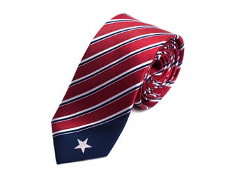 Texas Skinny Tie - 2.5” - Inspired by the Texas Flag - Texas TX Thin Necktie - LDS Missionary - INCLUDES Personalized Embroidered Tag