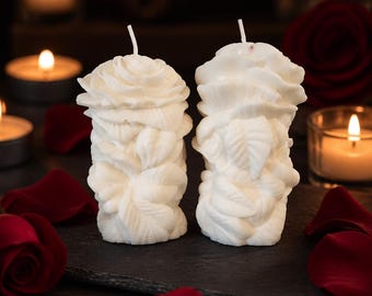 Bougie pilier rose 3D, sculpture florale en cire de soja coulée à la main, décoration d'intérieur sans parfum