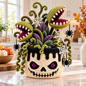 Halloween Crochet Pattern, Skull Planter Flytrap PDF, Spooky Carnivorous Plant Decor, Halloween Home Decor Pattern