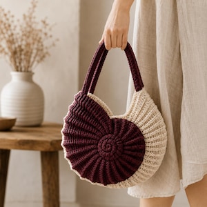 Nautilus Inspired Crochet Purse Pattern PDF, Ribbed Hobo Bag Crochet Pattern, Spiral Shell Handbag, Statement Shoulder Bag