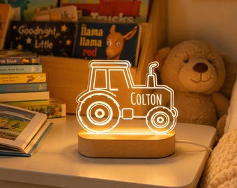 Personalisierte Traktor-Nachtlampe, Kinderzimmerdeko, Nachtlicht mit Namensaufdruck, Geschenk zur Geburt, Geschenk zur Babyparty, Weihnachtsgeschenk für Jungen
