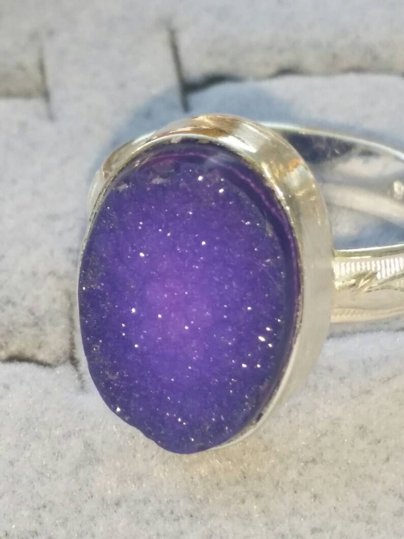 Druzy drusy quartz ring silver sterling thick band ring Etsy