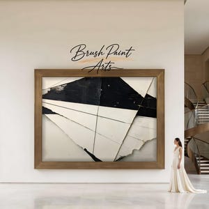 Torn Paper Abstract Painting, Black Cream Origami Wall Art, Modern Angular Print, Minimalist Geometric Decor, Printable Download