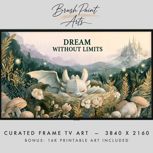 Samsung Frame TV Art Cute Baby Dragon Fantasy Castle Dream Without Limits Kids Room Decor Digital Download 4K