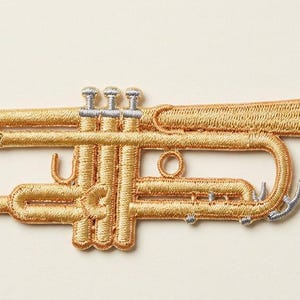 Embroidered Jazz Trumpet Patch, Iron-On Sew-On Music Theme, 3.8"x1.5", C&D Visionary