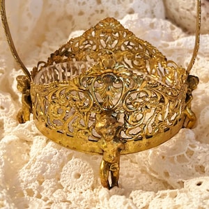 Vintage Gold Ormolu Cherub Footed Trinket Dish Basket