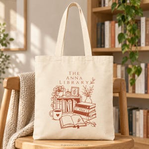 Borsa tote con motivo "Cozy Book Stack" / illustrazione di una biblioteca, lettura, libri