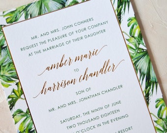 Amber and Harrison  - Tropical Foil Stamped PRINTED Wedding Invitation - Card Stock - DEPOSIT