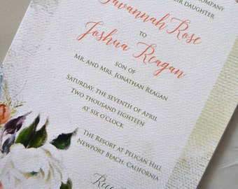 Savannah and Joshua - Oil Painted Floral - PRINTED Wedding Invitation on Card Stock - DEPOSIT