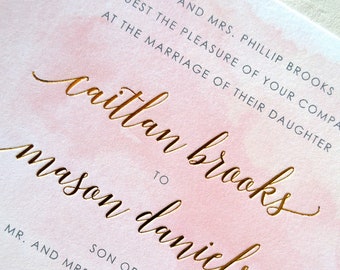 Caitlan and Mason  - Watercolor printed and Foil Stamped card stock "PRINTED" Wedding Invitation  - DEPOSIT