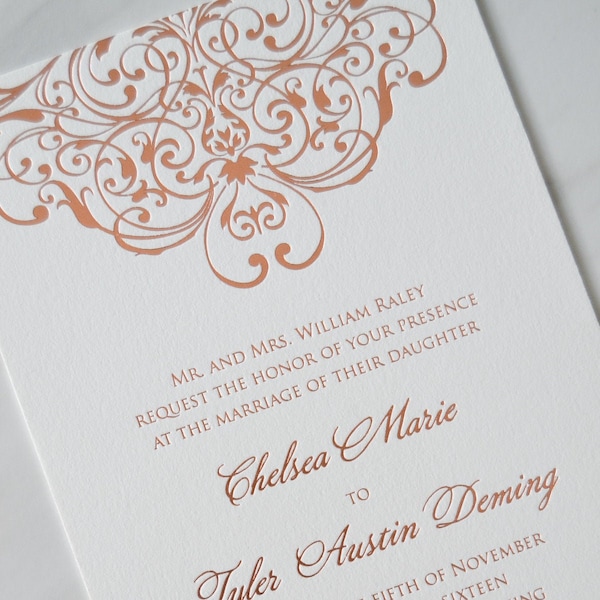 Chelsea and Tyler - Foil Stamped PRINTED wedding invitation. Shown with 1 Color Foil Stamped printing - DEPOSIT