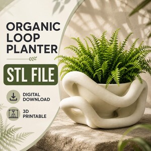 Vaso de plantas em formato de laço orgânico (STL), vaso escultural moderno, arquivo minimalista para impressão 3D de suculentas.