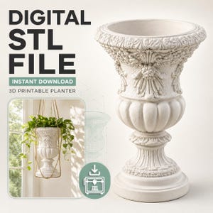 Maceta clásica tipo urna STL / Maceta de jardín europea vintage, decoración escultural (descarga digital)