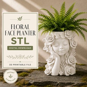 Mädchengesicht-Pflanzgefäß (STL-Datei), Rosenkronenvase (3D-Druckmodell), Cottagecore-Pflanztopf, Blumenkopf-Pflanzgefäß, digitaler Download für 3D-Drucker