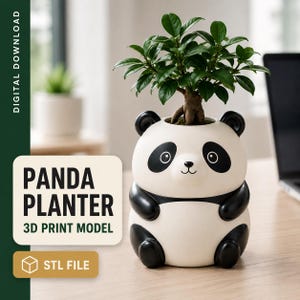 Maceta con forma de panda adorable (archivo STL) / Maceta con forma de animal adorable / Decoración de escritorio kawaii imprimible en 3D / Modelo digital descargable para impresión 3D