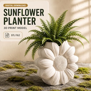 Solrosplanter STL-fil | Supportfri botanisk vas (digital nedladdning)