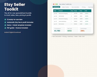 Etsy Seller Tracker, Google Sheets And Excel Sales Spreadsheet | Inventory Planner