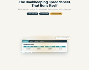 Etsy Bookkeeping Template, Google Sheets Excel Spreadsheet for Small Business
