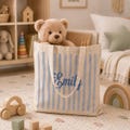 Personalized Kids Tote Bag with Name, Pastel Stripe Canvas Book Bag, Preschool Daycare Bag, Back to School Bag, Birthday Gift for Kids product logo
