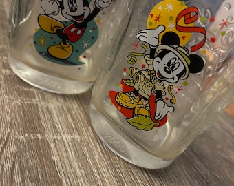 2 vintage Mickey Mouse glasses, 2000s, the magic kingdom, animal kingdom