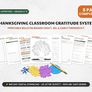 Thanksgiving Classroom Gratitude Tree Craft SEL Activity November Early Finisher Worksheet Math Literacy Bundle