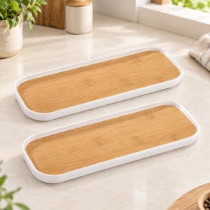 Bathroom Vanity Tray, Rectangular Soap Dispenser Tray, Jewelry & Perfume Organizer, Bamboo Look Countertop Tray, Modern Bathroom Decor Gift