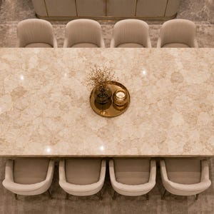 Handmade White & Yellow Quartz Dining Table Top, Natural Gemstone Stone Table, Luxury Modern Dining Room Furniture, Custom Size