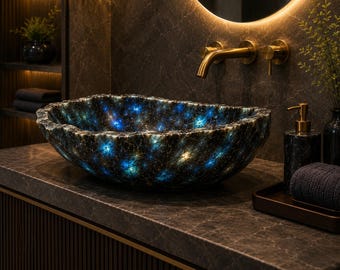 Lavabo de labradorita hecho a mano, lavabo de baño de lujo de piedra natural, lavabo de tocador de piedra preciosa único, decoración de baño de diseño personalizado