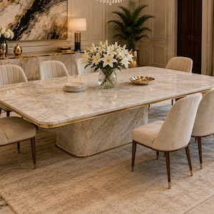 Handmade White Quartz Marble Dining Table Top, Luxury Natural Stone Tabletop, Elegant Modern Dining Room Furniture, Custom Size