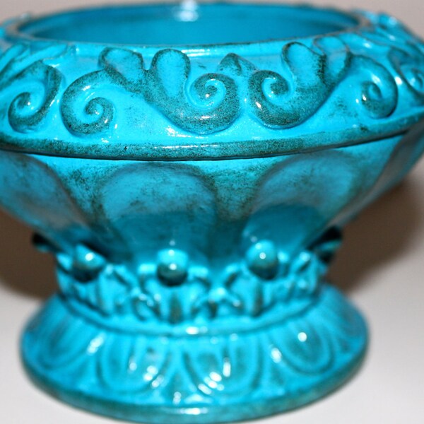 Refinished Aqua Candle Holder