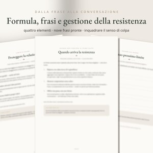 May include: Three white pages of printed text with dark grey headings and subheadings. The central page features the title 'Quando arriva la resistenza' and lists numbered points. The text is in Italian, focusing on communication and conversation.