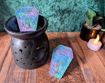 Pastillas de cera de soja hechas a mano con forma de ataúd y aroma a Zombie Brew, fragancia gótica para el hogar (decoración de Halloween).