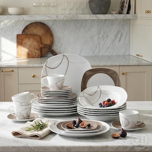 Classic Hearth 30 Piece Porcelain Dinnerware Set Service for 6, Elegant Western Style Dishes for Fine Dining & Every Day