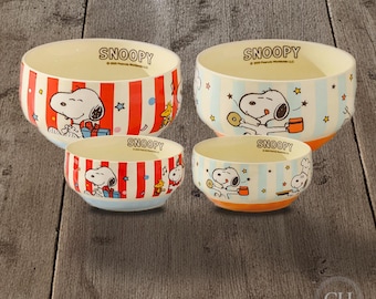 Striped Cartoon Dog Ceramic Bowl 4.5 or 6 inch | Cute Rice Bowl, Ramen Noodle Bowl, Cereal Soup Bowl | Kawaii Kitchen Gift