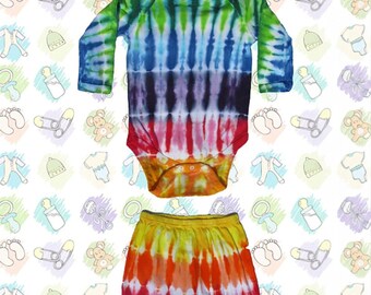 Winter Sale - Rainbow Stripes Tie-Dye Onesie, Pants, & Socks size 18 months