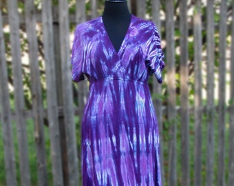 Short-Sleeved Tie-dye Rayon Dress in Purples or Blues