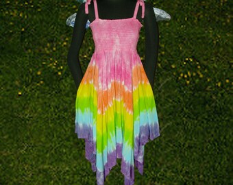 Summer Festival Dress or Skirt Hand Dyed in Pastel Stripes or a Rainbow Spiral