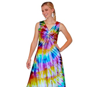 Ärmelloses Batik Midi Kleid mit Drehverschluss vorne