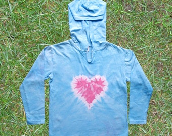 Pale Blue and Pink Heart Tie-dye Hoodie for Kids