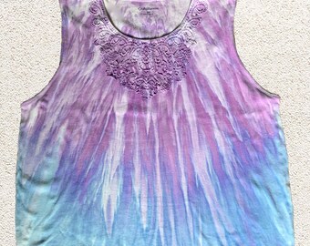 Blue and Purple Ice-dyed Tank Top for Women 3X