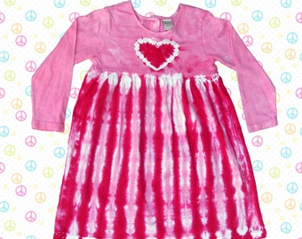Winter Sale - Pink Heart Tie-Dye Long Sleeve Dress