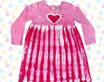 Pink Heart Tie-Dye Long Sleeve Dress